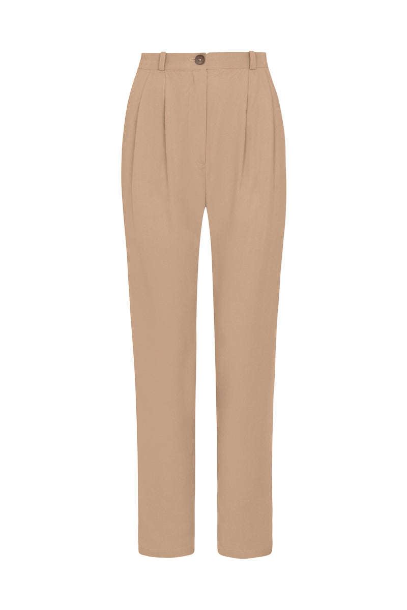 Abelia Pleated Tailored Trousers - Almond – Cheiri